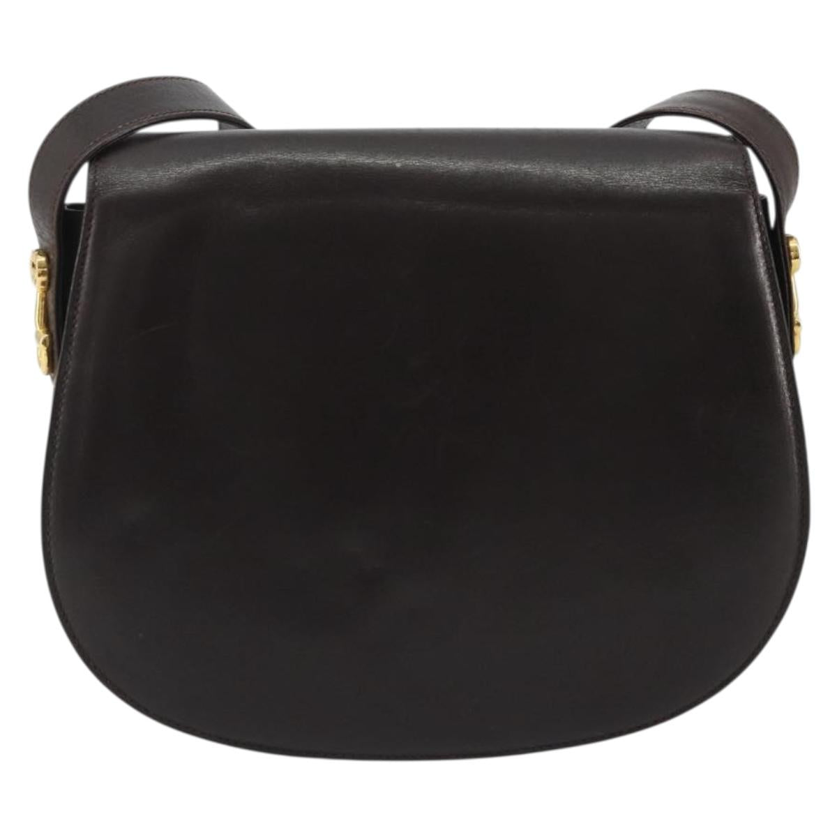 GUCCI Shoulder Bag Leather Brown Gold Auth 190885
