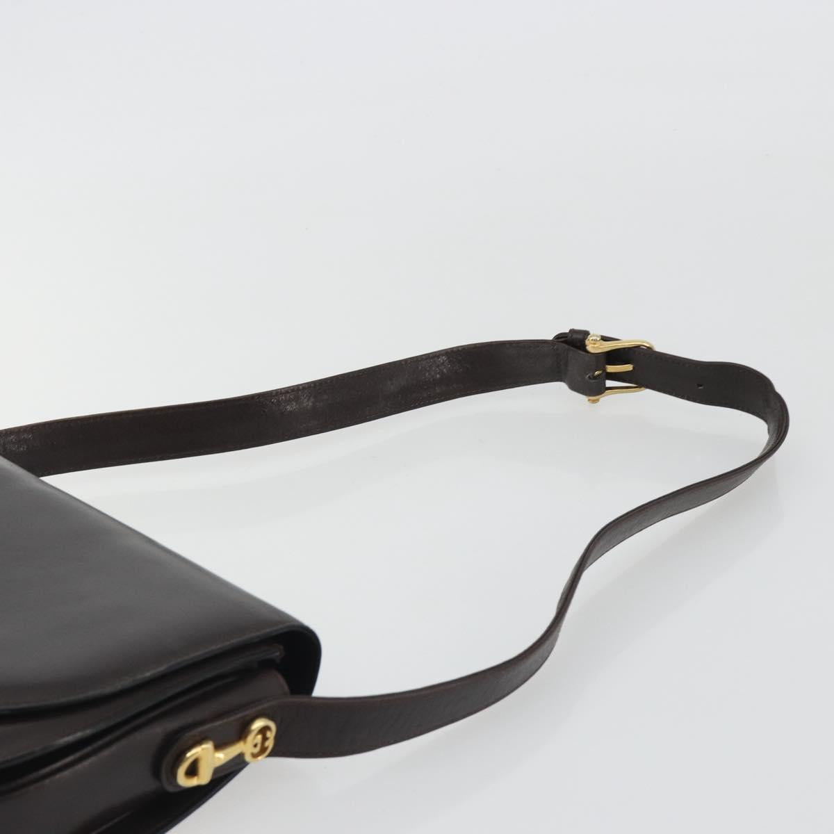GUCCI Shoulder Bag Leather Brown Gold Auth 190885