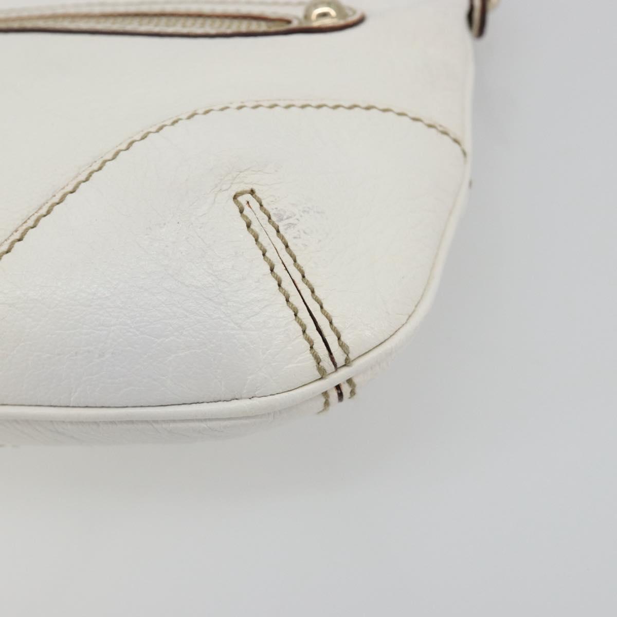 GUCCI Sherry Line Chain Bag Leather White Gold 153011 491404 Auth 190887A