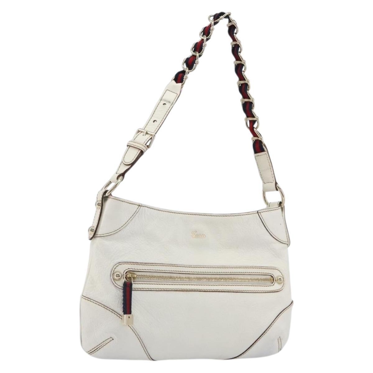 GUCCI Sherry Line Chain Bag Leather White Gold 153011 491404 Auth 190887A