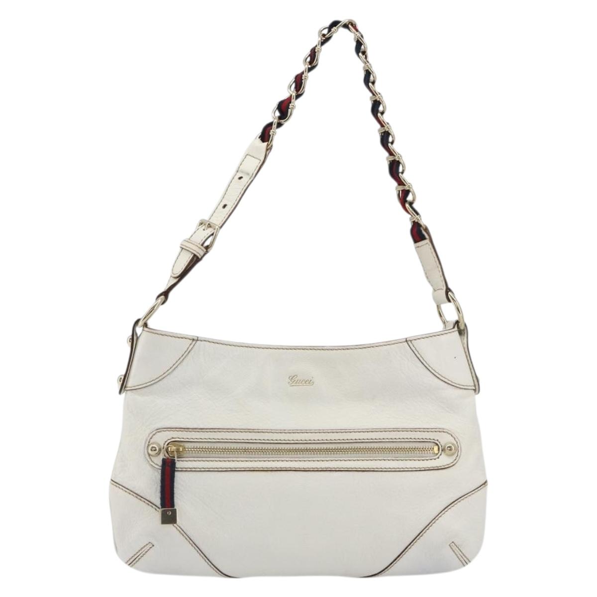 GUCCI Sherry Line Chain Bag Leather White Gold 153011 491404 Auth 190887A