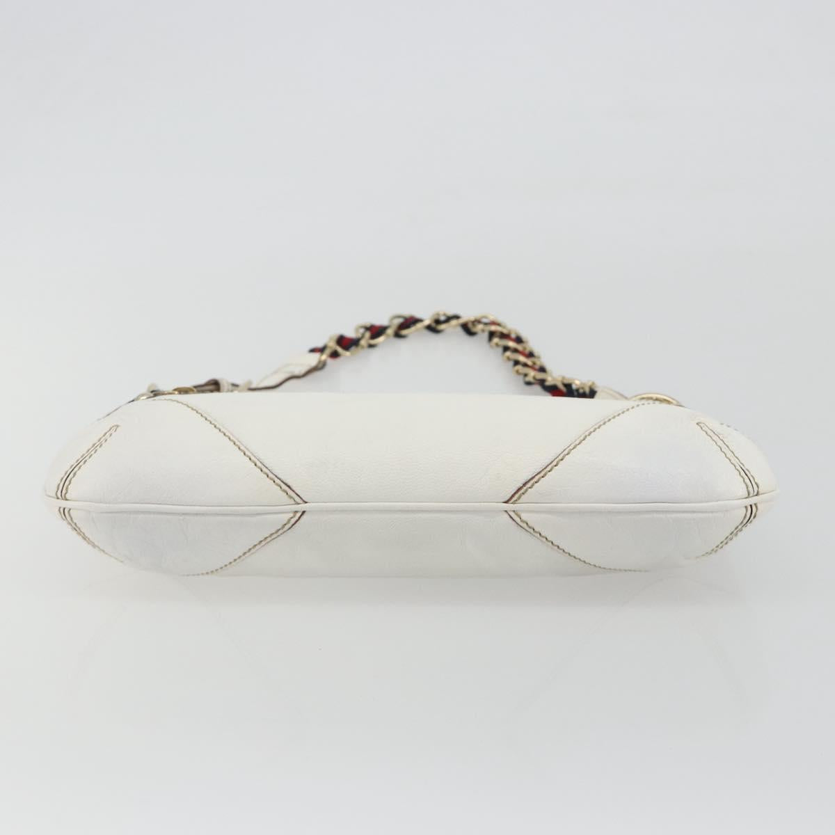 GUCCI Sherry Line Chain Bag Leather White Gold 153011 491404 Auth 190887A