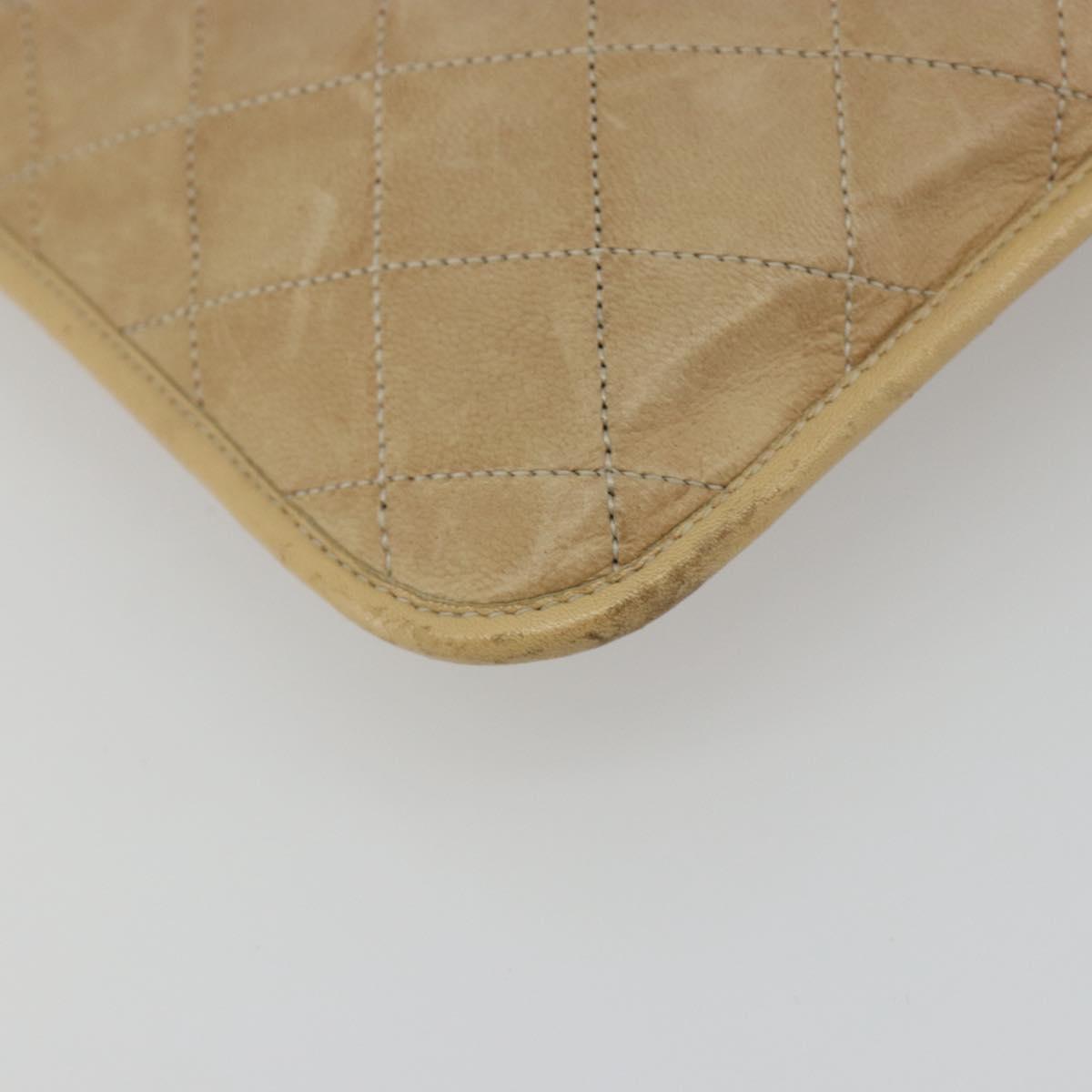 CHANEL Matelasse Chain Shoulder Bag Lamb Skin Beige Gold CC Auth 190888