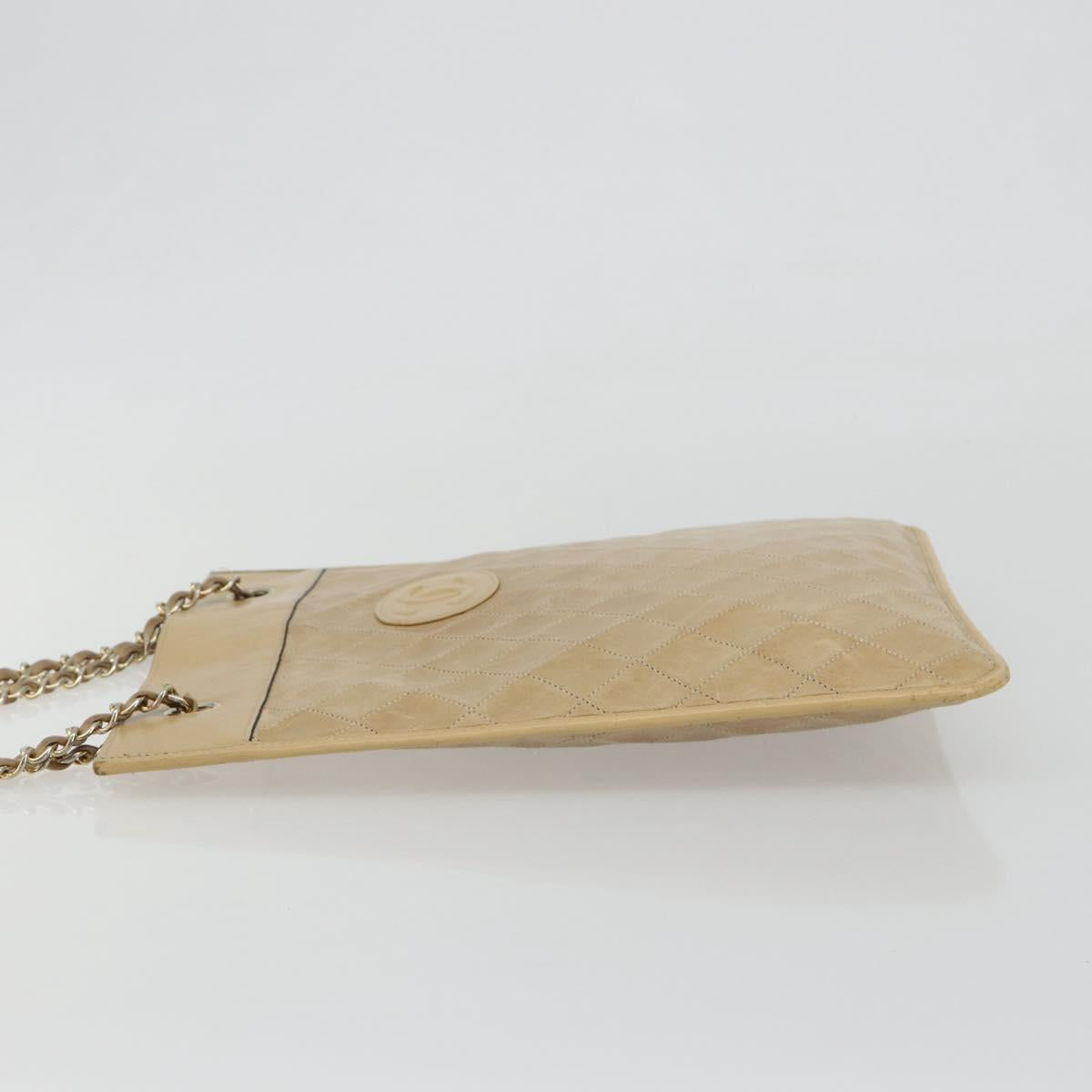CHANEL Matelasse Chain Shoulder Bag Lamb Skin Beige Gold CC Auth 190888
