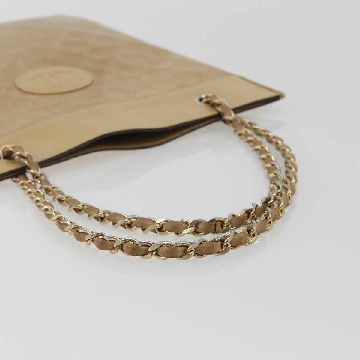CHANEL Matelasse Chain Shoulder Bag Lamb Skin Beige Gold CC Auth 190888