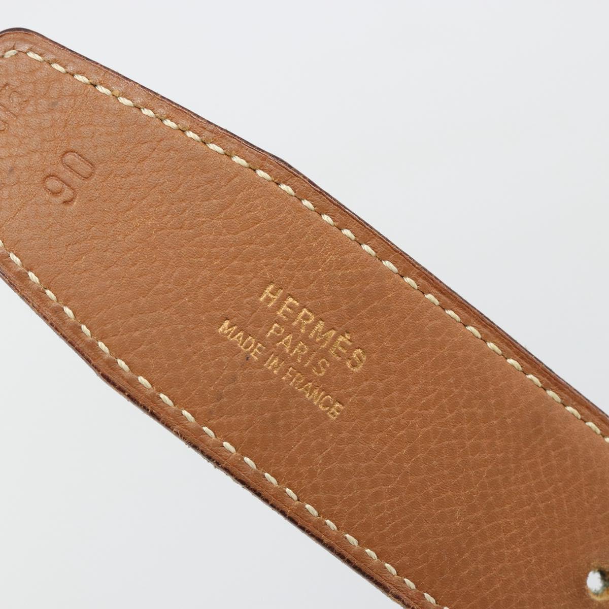 HERMES Constance H Belt Leather 31.9"" Brown Gold Auth 190890
