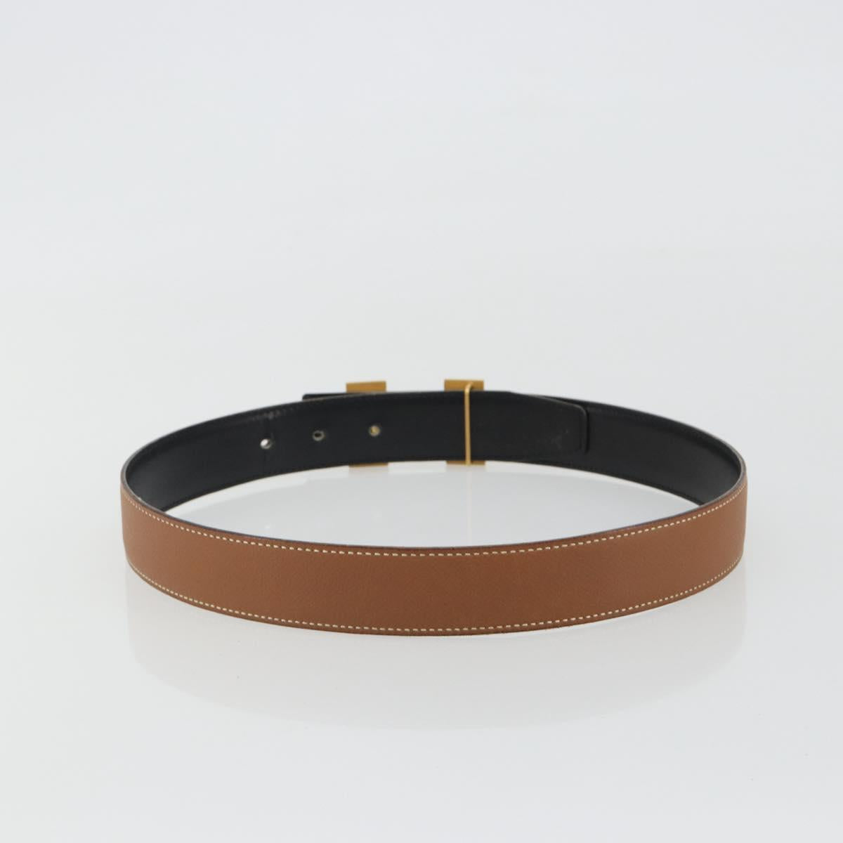 HERMES Constance H Belt Leather 31.9"" Brown Gold Auth 190890