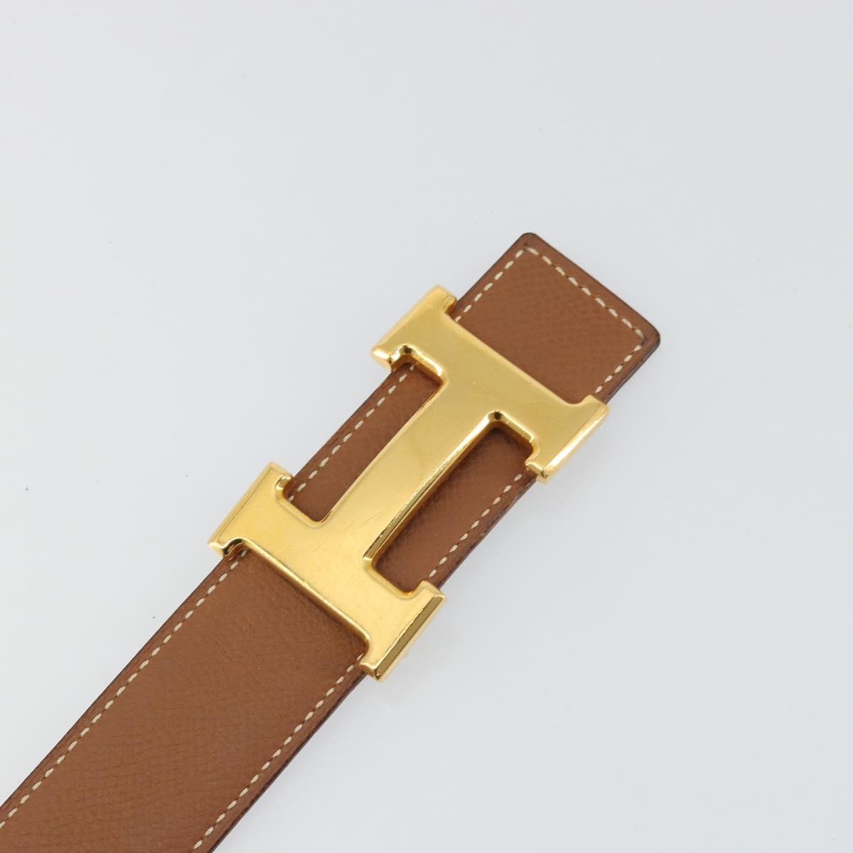 HERMES Constance H Belt Leather 31.9"" Brown Gold Auth 190890
