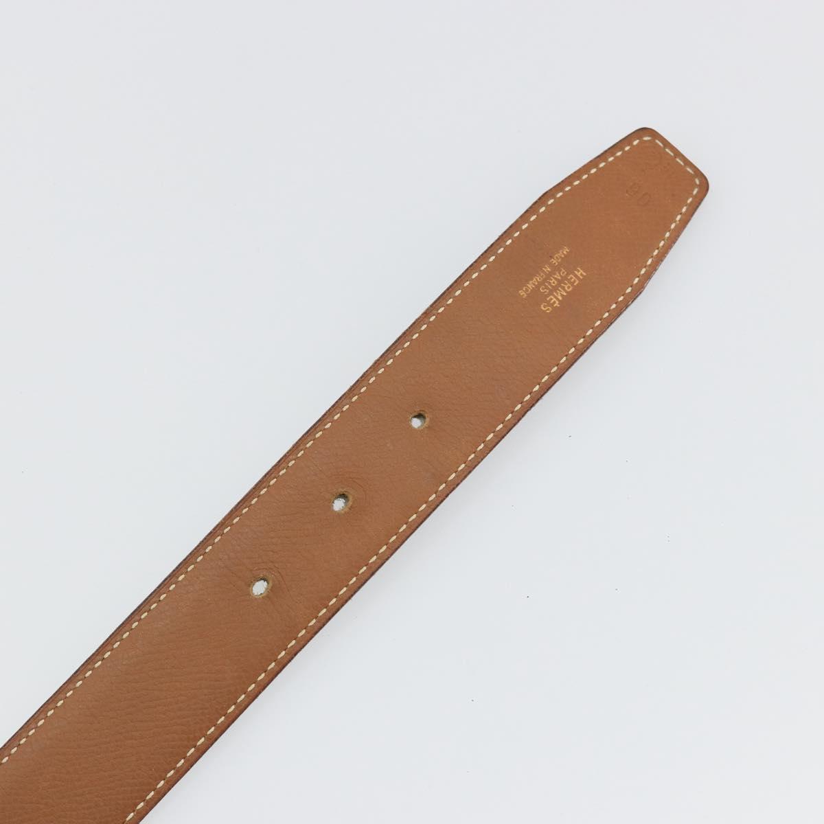 HERMES Constance H Belt Leather 31.9"" Brown Gold Auth 190890