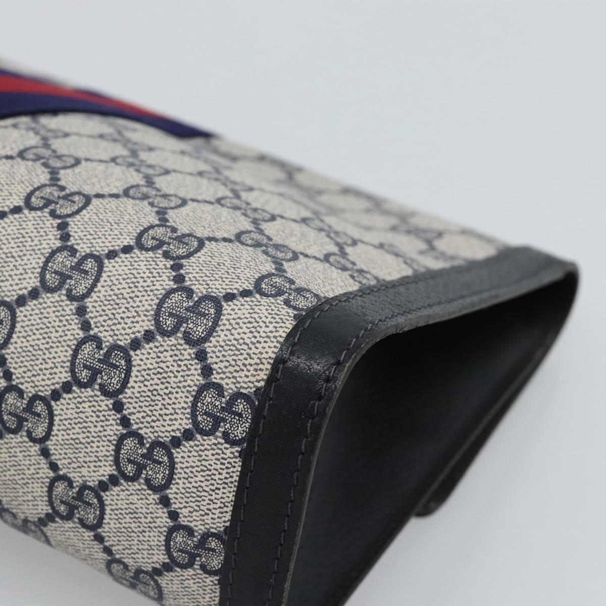 GUCCI GG Supreme Sherry Line Clutch Bag PVC Navy Gold Auth 190891