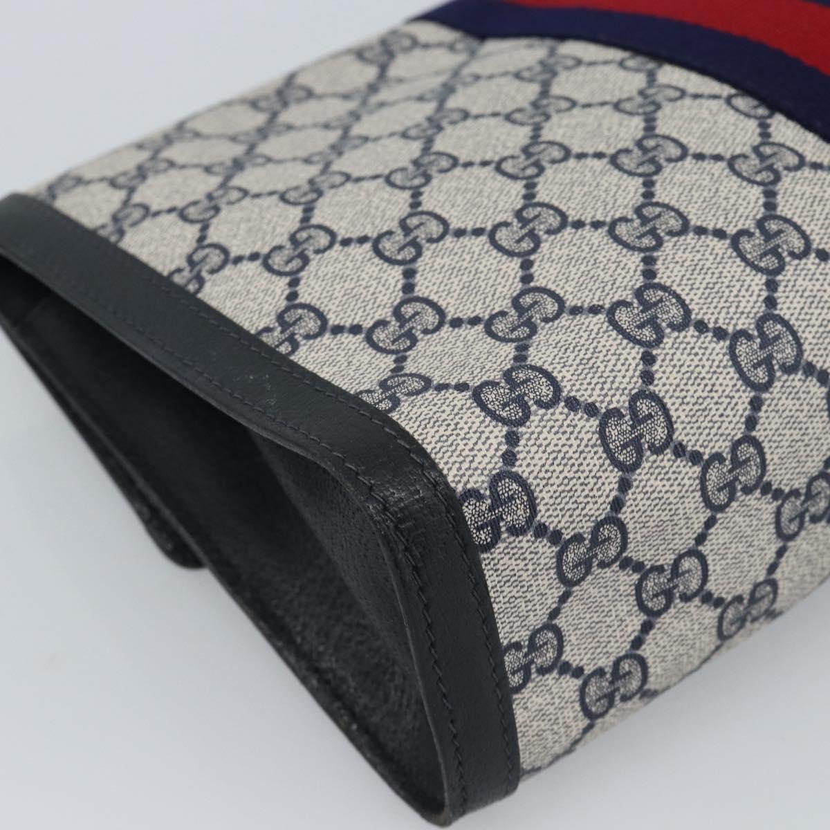 GUCCI GG Supreme Sherry Line Clutch Bag PVC Navy Gold Auth 190891