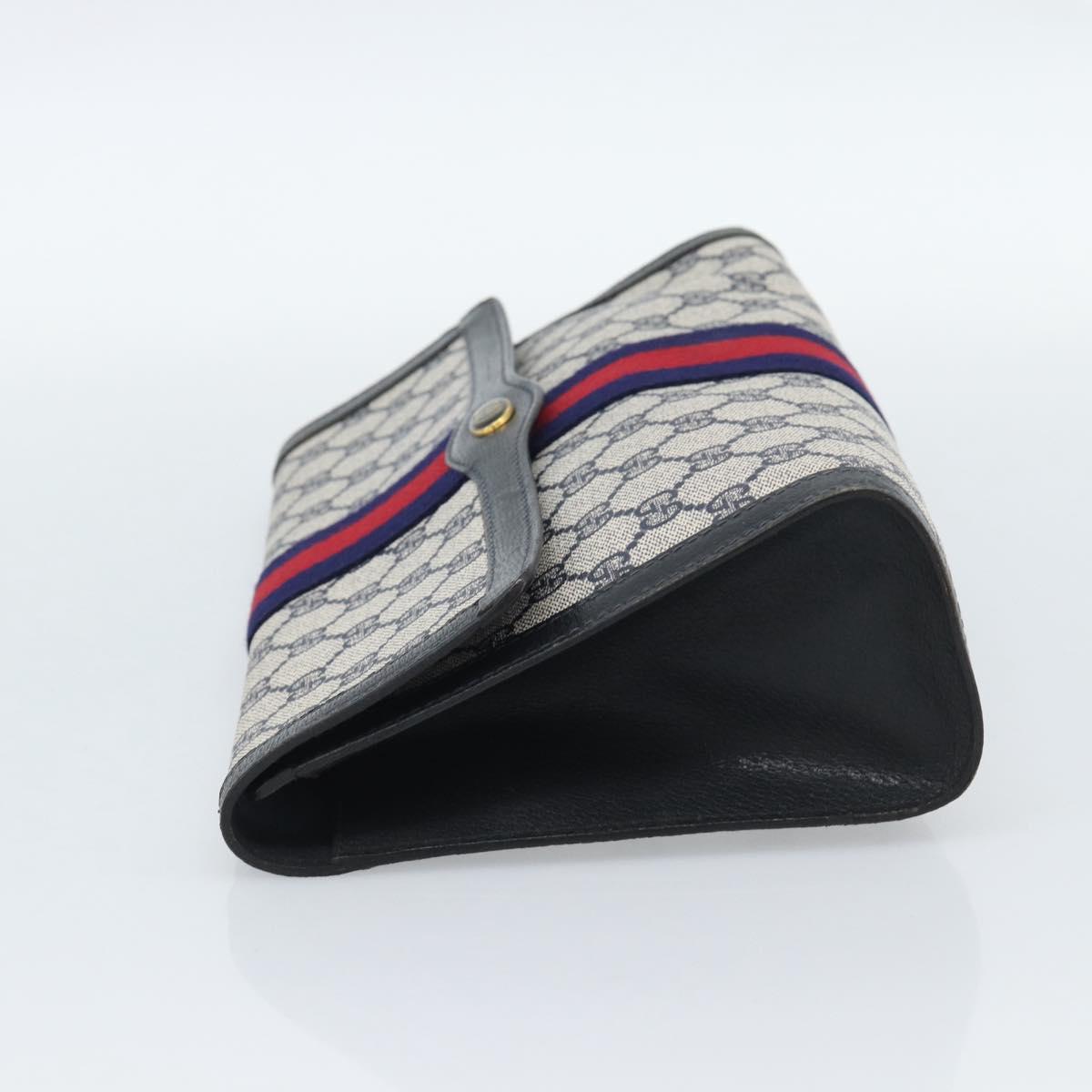 GUCCI GG Supreme Sherry Line Clutch Bag PVC Navy Gold Auth 190891