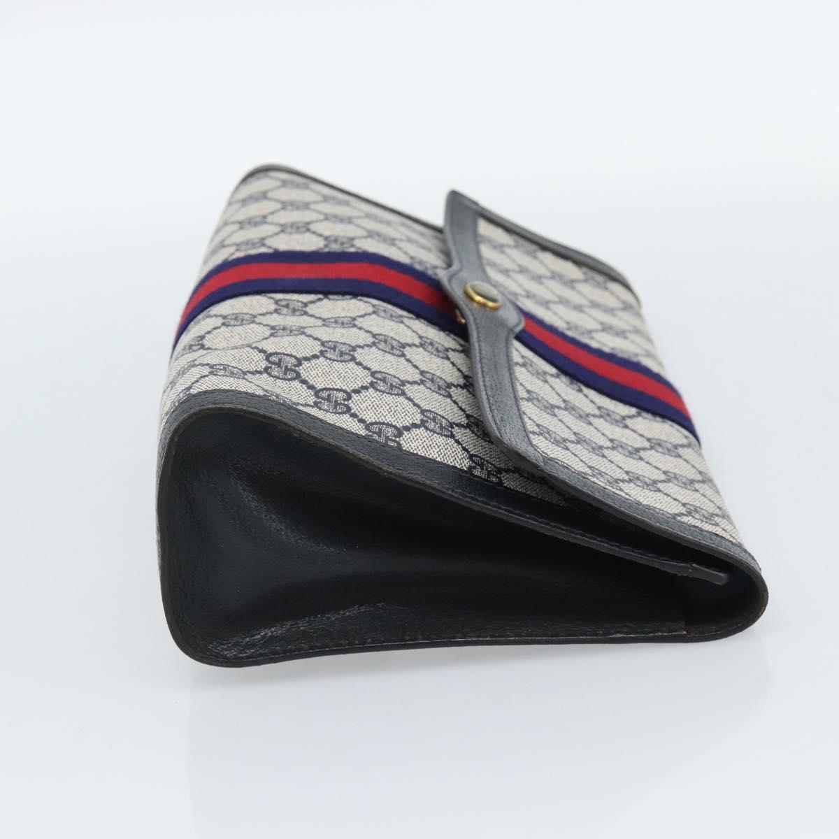GUCCI GG Supreme Sherry Line Clutch Bag PVC Navy Gold Auth 190891