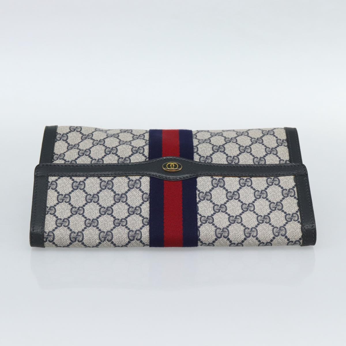 GUCCI GG Supreme Sherry Line Clutch Bag PVC Navy Gold Auth 190891