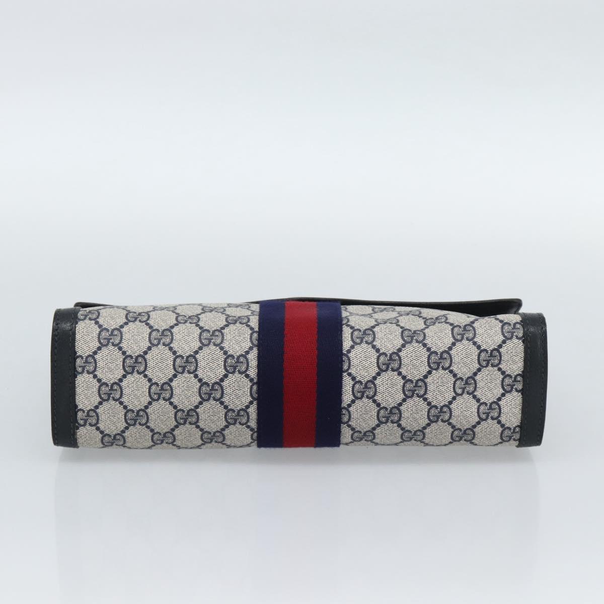 GUCCI GG Supreme Sherry Line Clutch Bag PVC Navy Gold Auth 190891