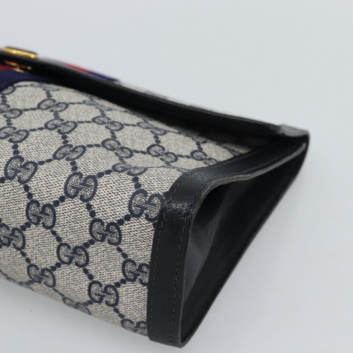 GUCCI GG Supreme Sherry Line Clutch Bag PVC Navy Gold Auth 190891