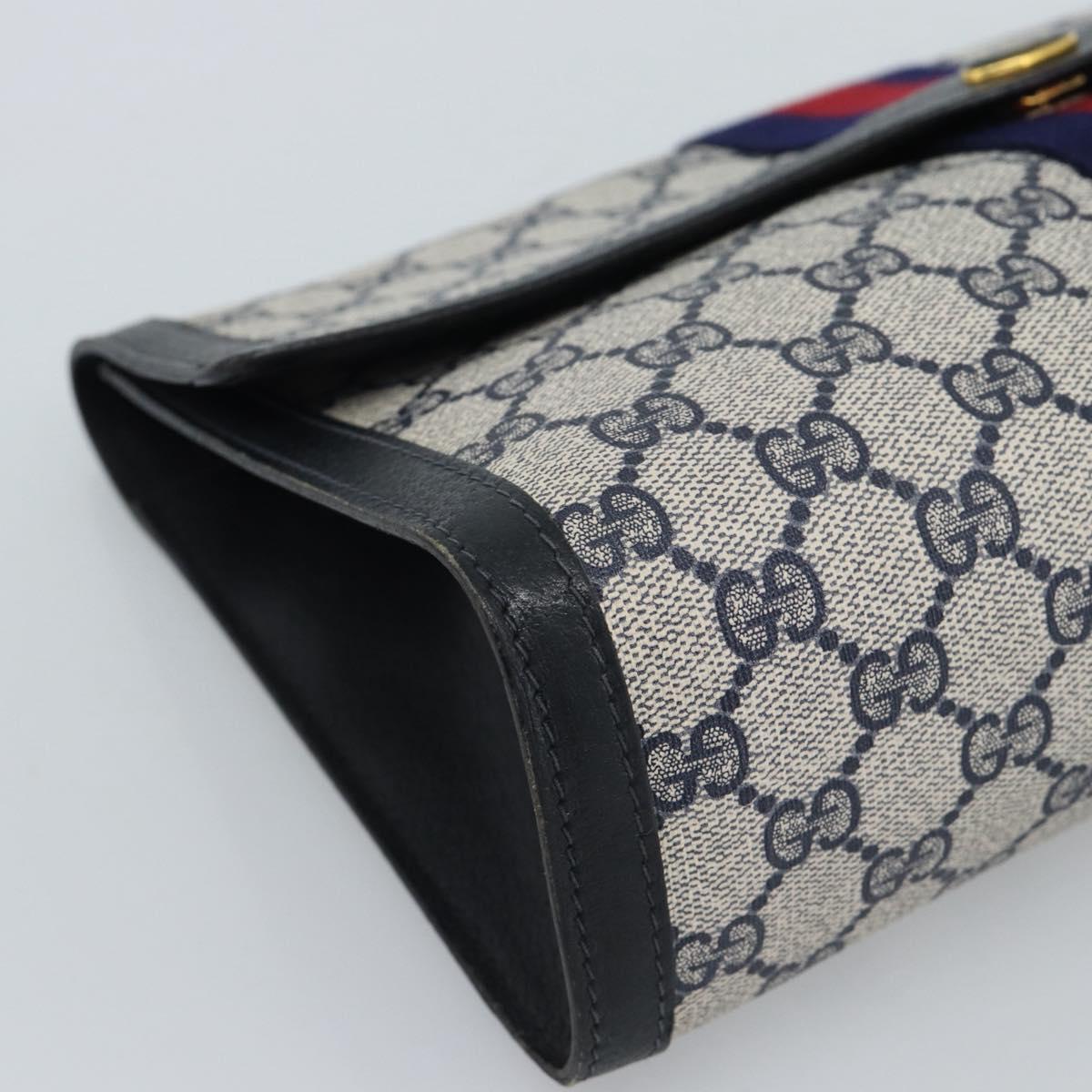 GUCCI GG Supreme Sherry Line Clutch Bag PVC Navy Gold Auth 190891