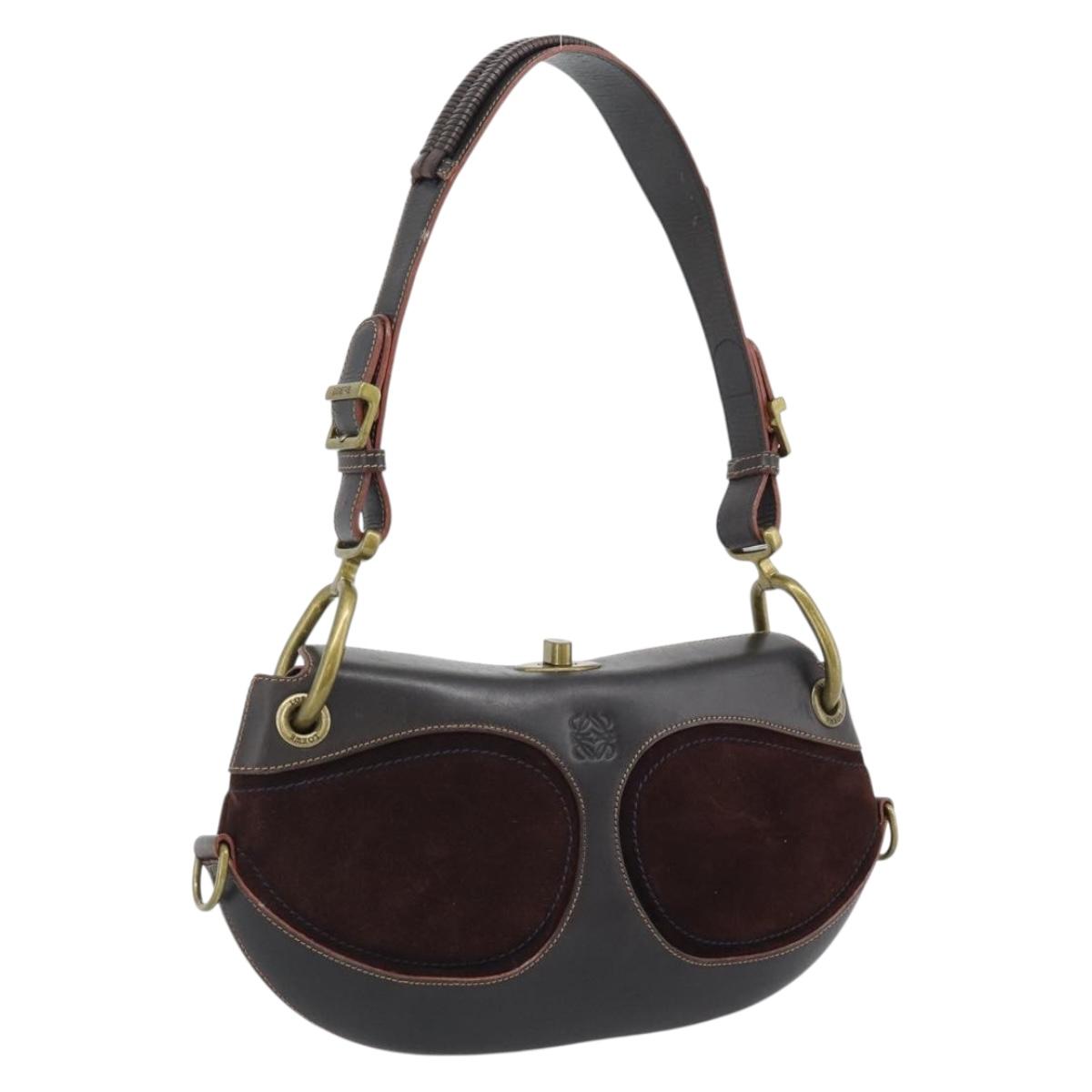 LOEWE Shoulder Bag Suede Leather Brown Gold Auth 190892