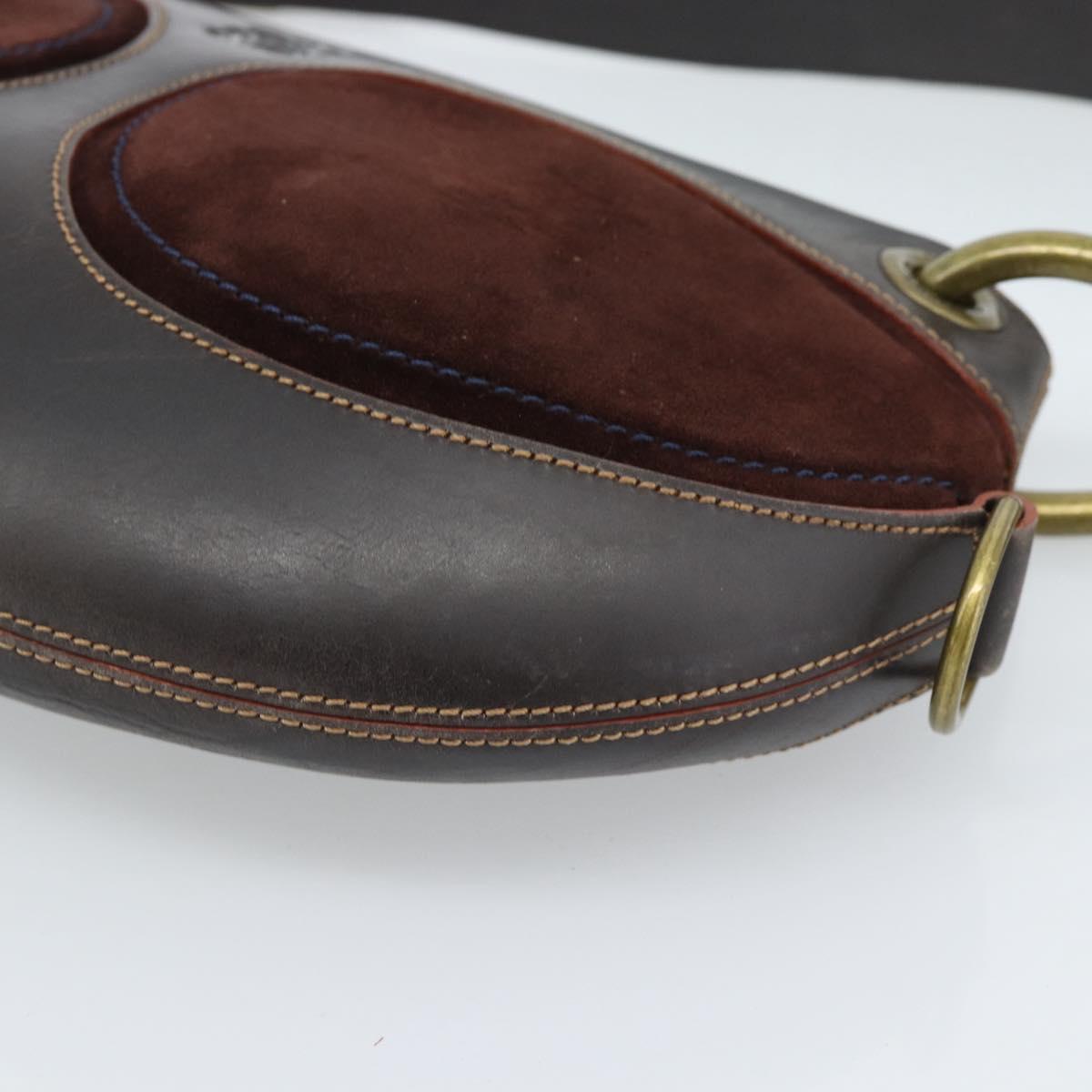 LOEWE Shoulder Bag Suede Leather Brown Gold Auth 190892