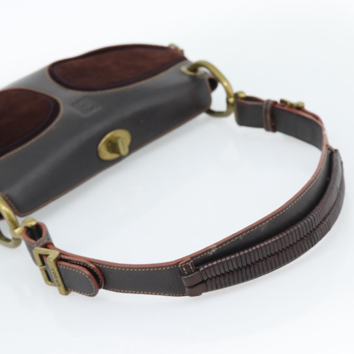 LOEWE Shoulder Bag Suede Leather Brown Gold Auth 190892