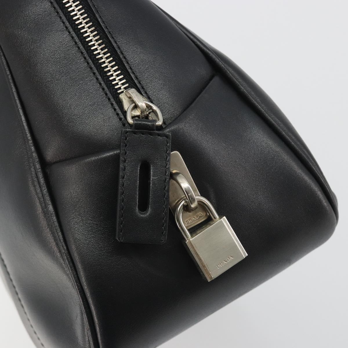 PRADA Bowling ag Hand Bag Leather Black Silver Auth 190893A