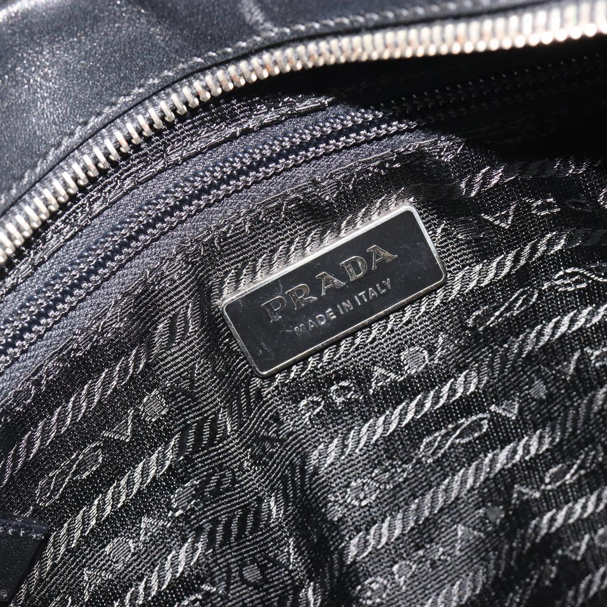 PRADA Bowling ag Hand Bag Leather Black Silver Auth 190893A