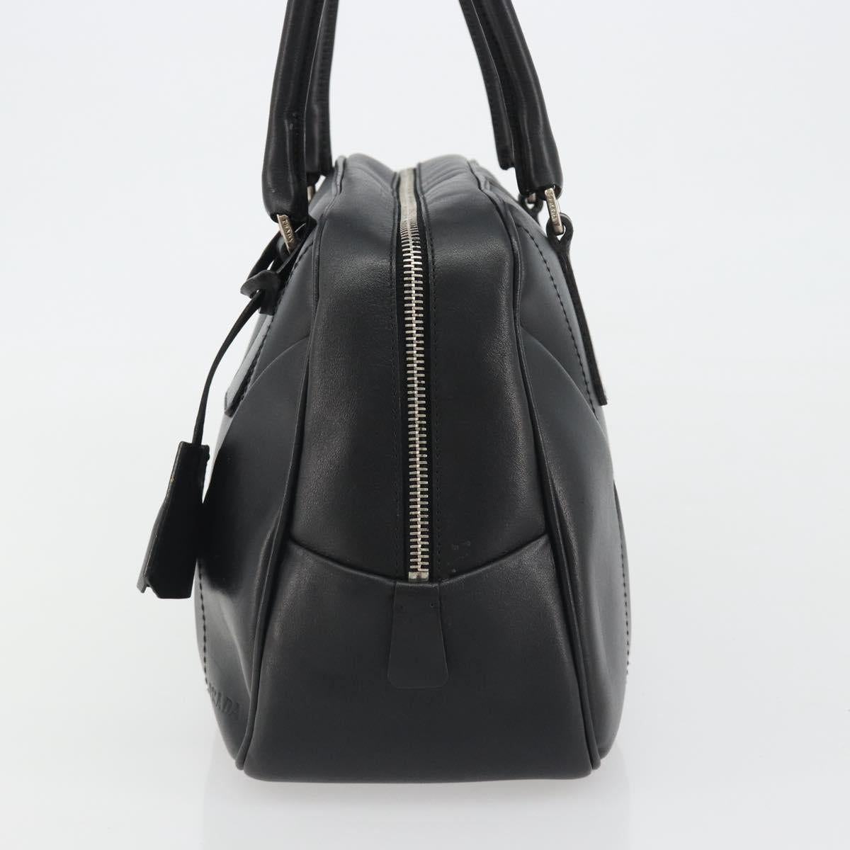 PRADA Bowling ag Hand Bag Leather Black Silver Auth 190893A