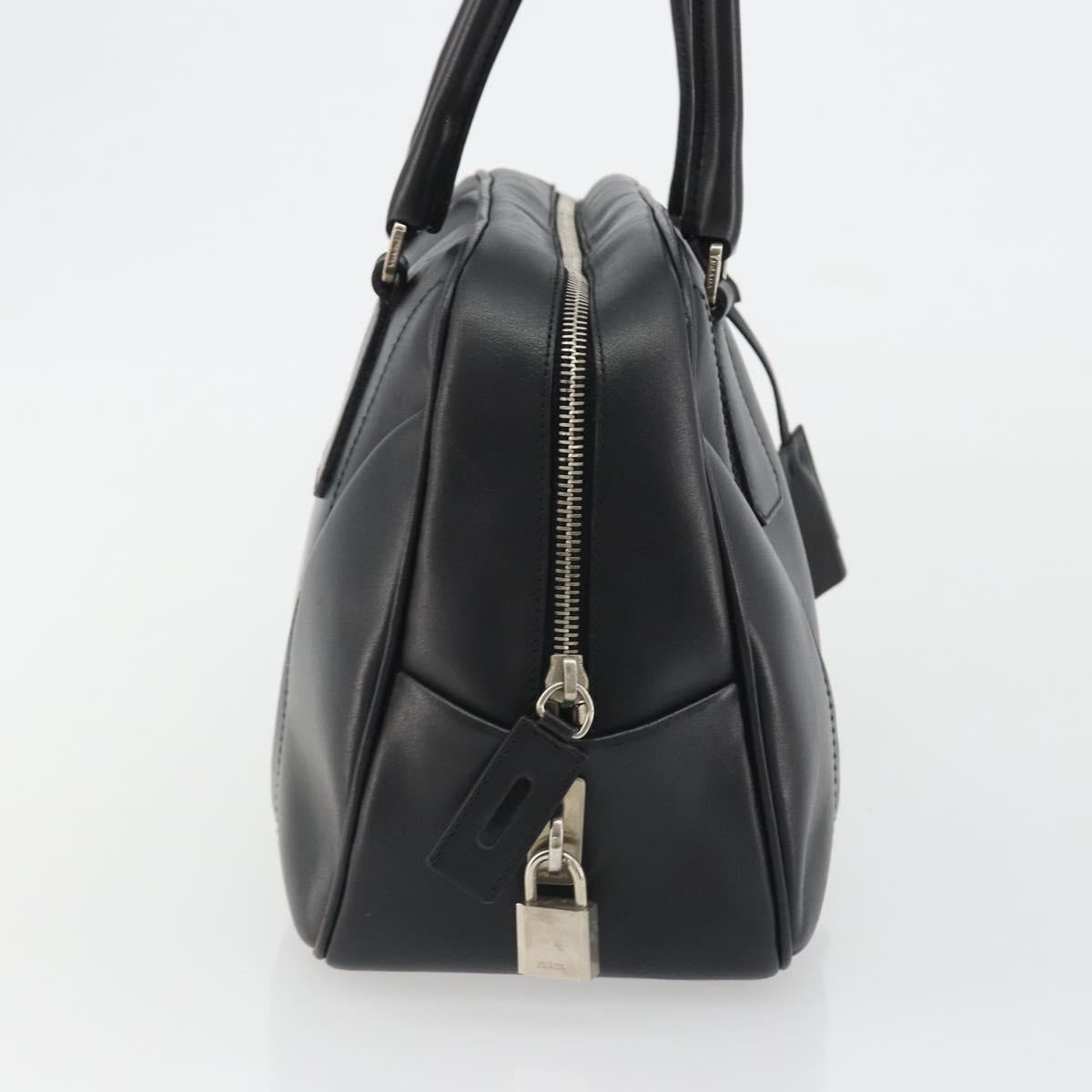 PRADA Bowling ag Hand Bag Leather Black Silver Auth 190893A