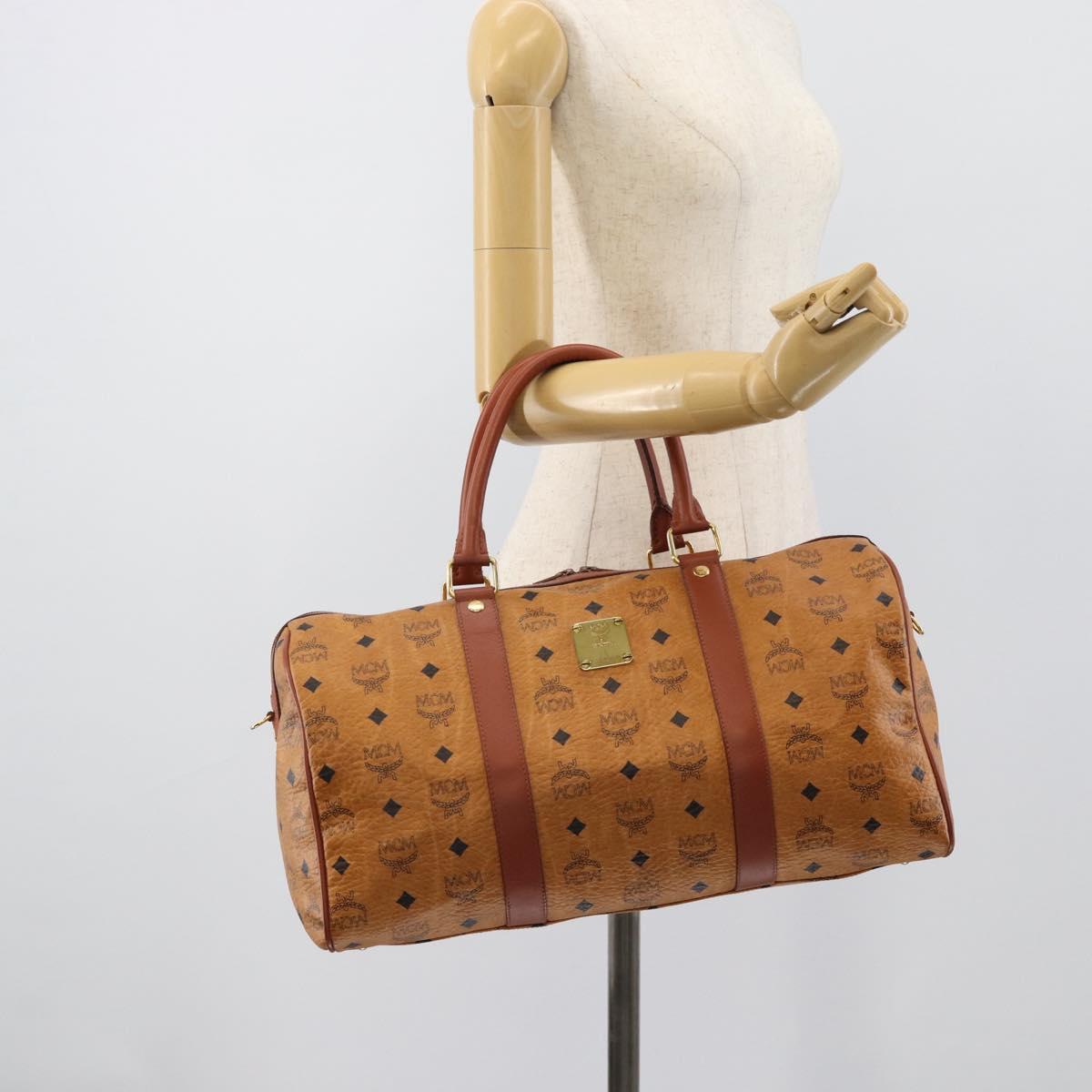 MCM Vicetos Logogram Mini Boston Bag PVC Leather 2way Brown Gold Auth 190895