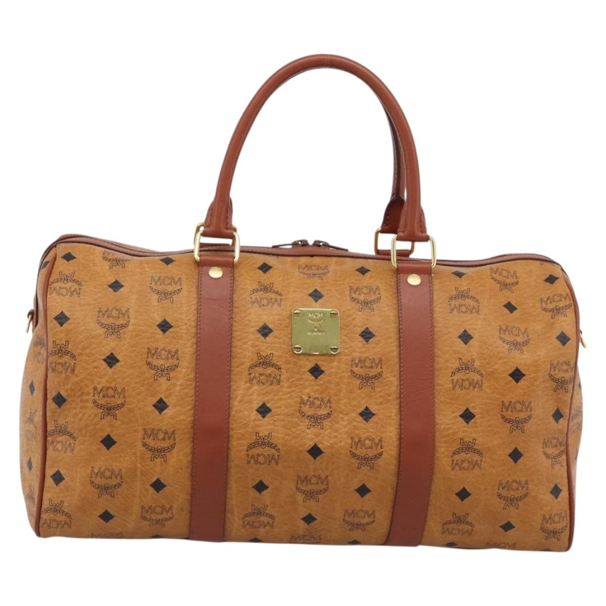 MCM Vicetos Logogram Mini Boston Bag PVC Leather 2way Brown Gold Auth 190895