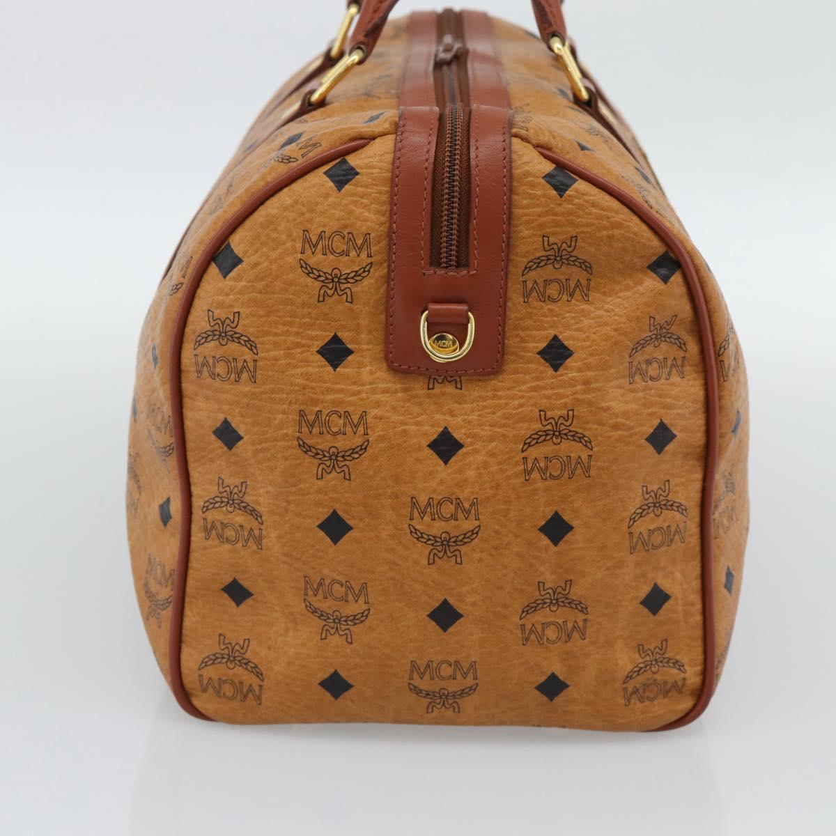 MCM Vicetos Logogram Mini Boston Bag PVC Leather 2way Brown Gold Auth 190895