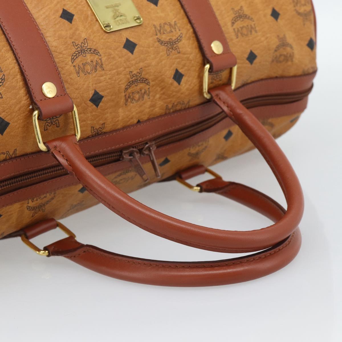 MCM Vicetos Logogram Mini Boston Bag PVC Leather 2way Brown Gold Auth 190895
