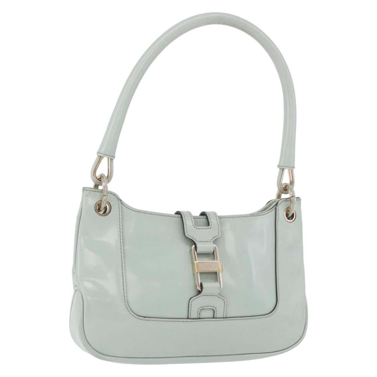 GUCCI Hand Bag Patent Leather Turquoise Blue Silver 005 0817 Auth 190897