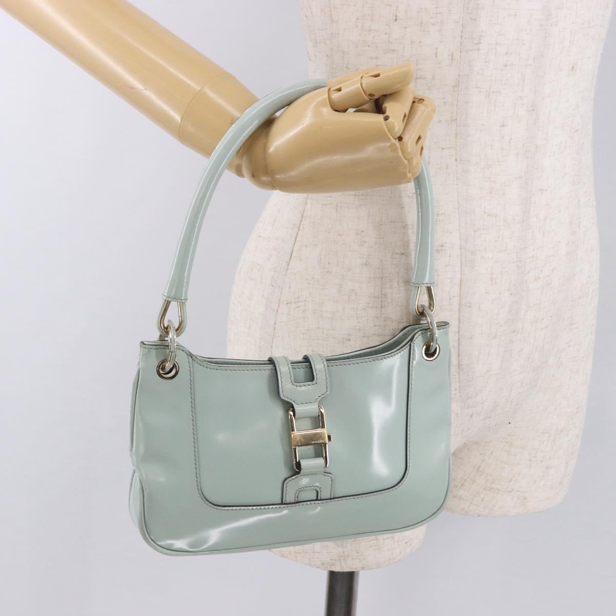 GUCCI Hand Bag Patent Leather Turquoise Blue Silver 005 0817 Auth 190897
