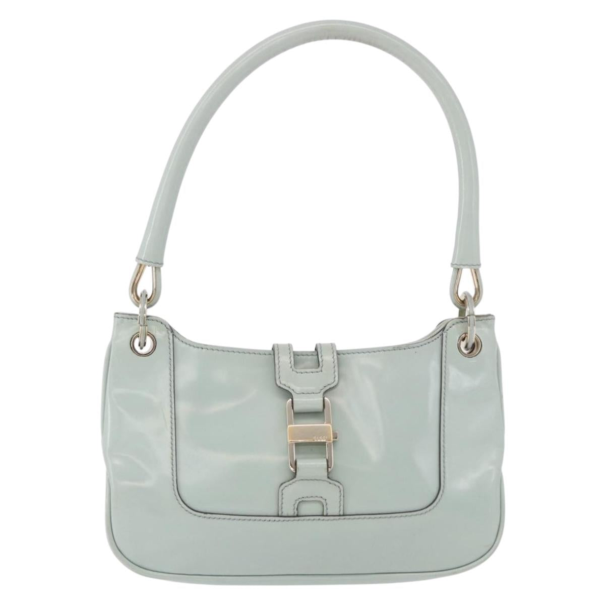 GUCCI Hand Bag Patent Leather Turquoise Blue Silver 005 0817 Auth 190897