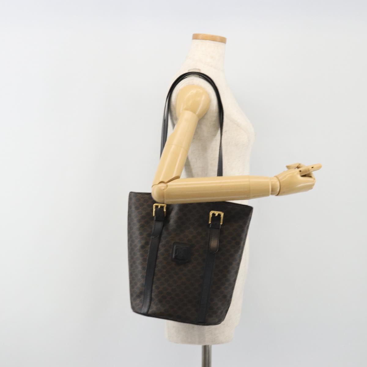 CELINE Macadam Canvas Shoulder Bag PVC Leather Black Gold Auth 190902A