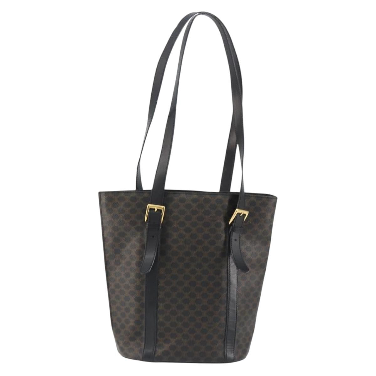 CELINE Macadam Canvas Shoulder Bag PVC Leather Black Gold Auth 190902A