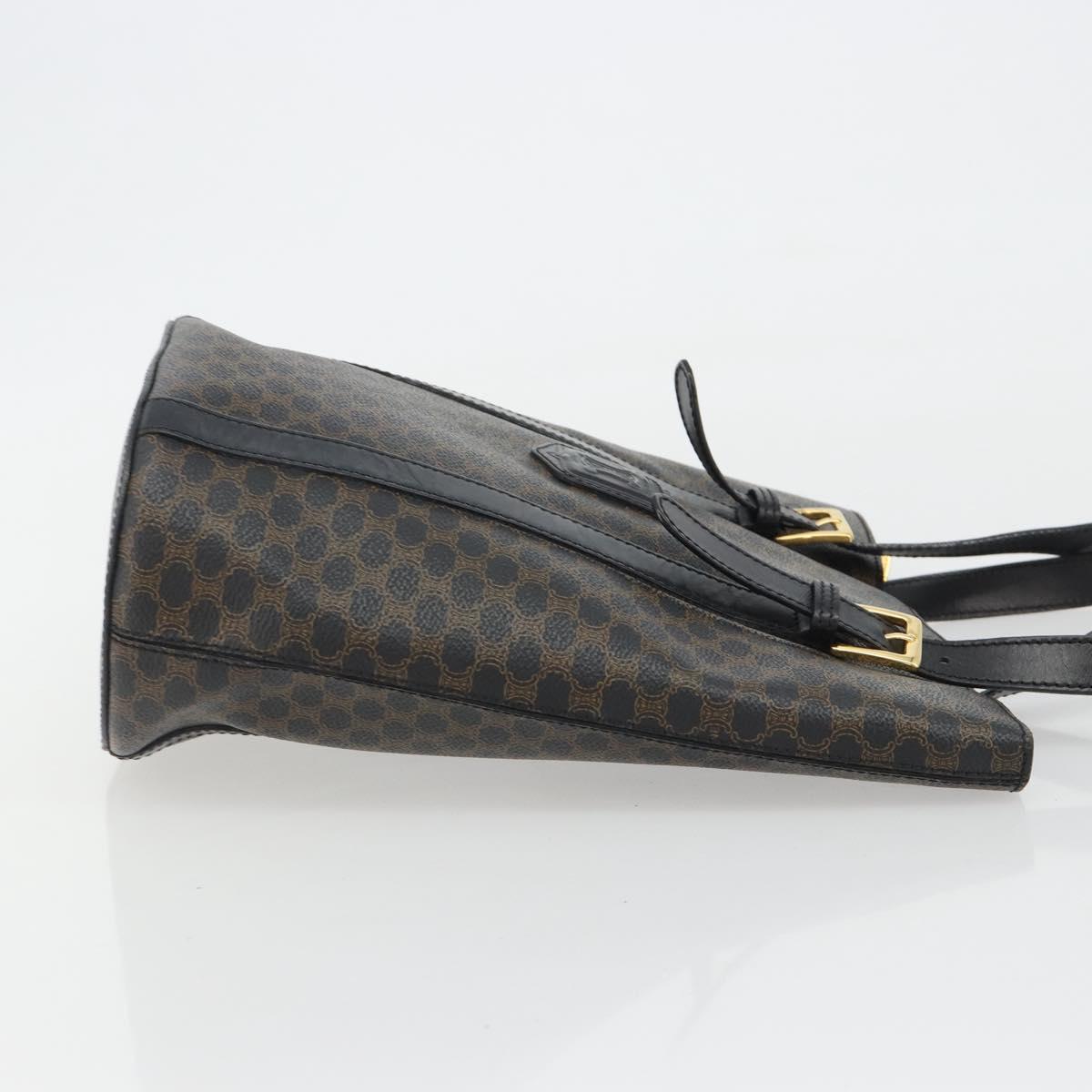 CELINE Macadam Canvas Shoulder Bag PVC Leather Black Gold Auth 190902A