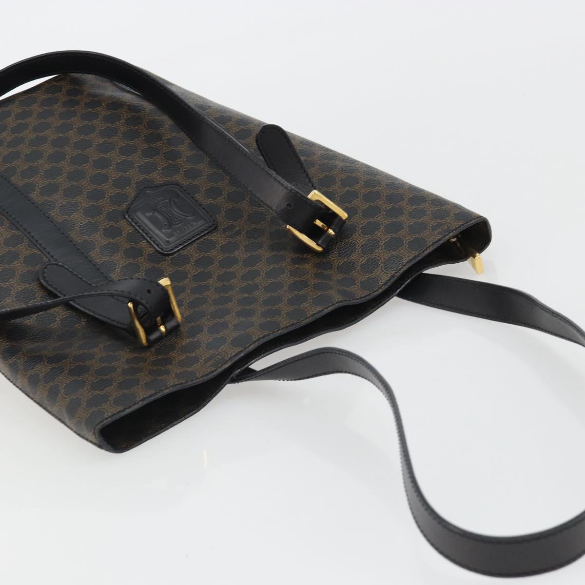CELINE Macadam Canvas Shoulder Bag PVC Leather Black Gold Auth 190902A