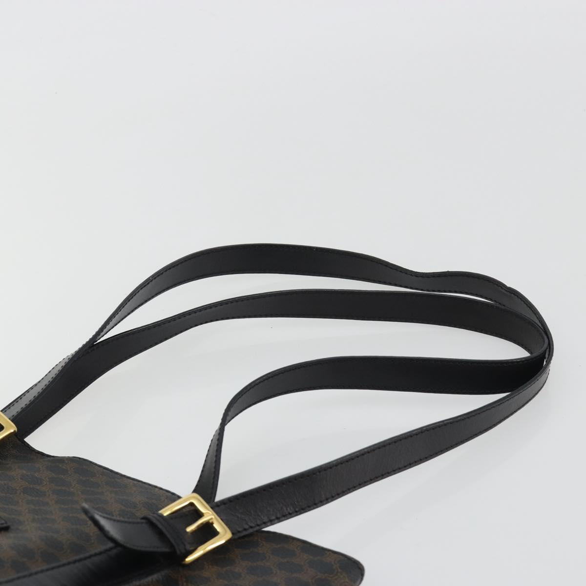 CELINE Macadam Canvas Shoulder Bag PVC Leather Black Gold Auth 190902A