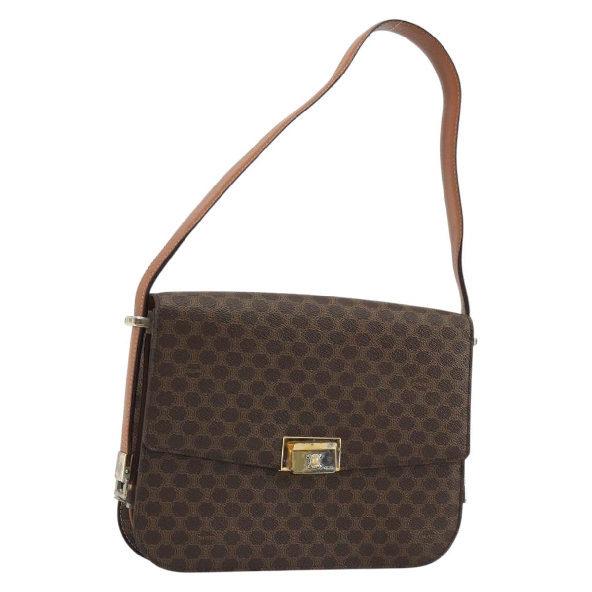CELINE Macadam Canvas Shoulder Bag PVC Leather Brown Gold Auth 190905A