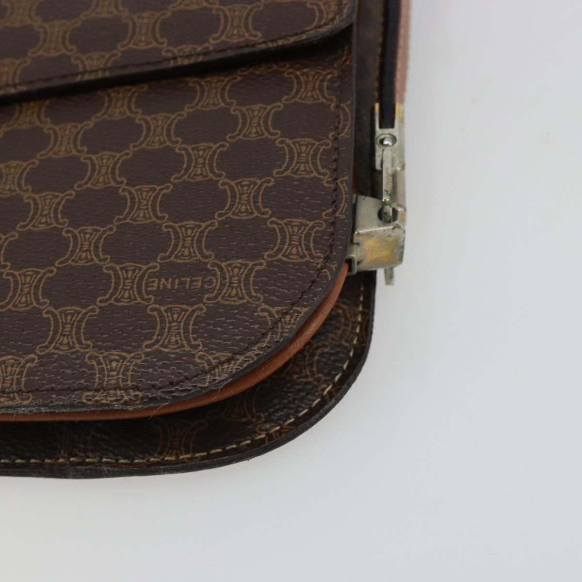 CELINE Macadam Canvas Shoulder Bag PVC Leather Brown Gold Auth 190905A