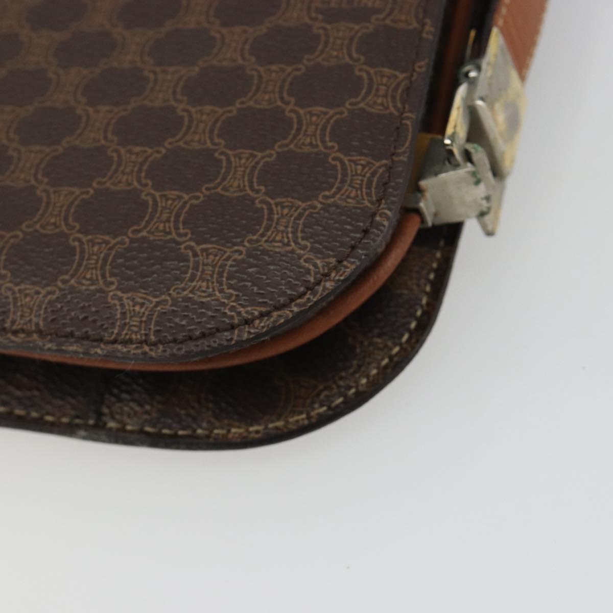 CELINE Macadam Canvas Shoulder Bag PVC Leather Brown Gold Auth 190905A