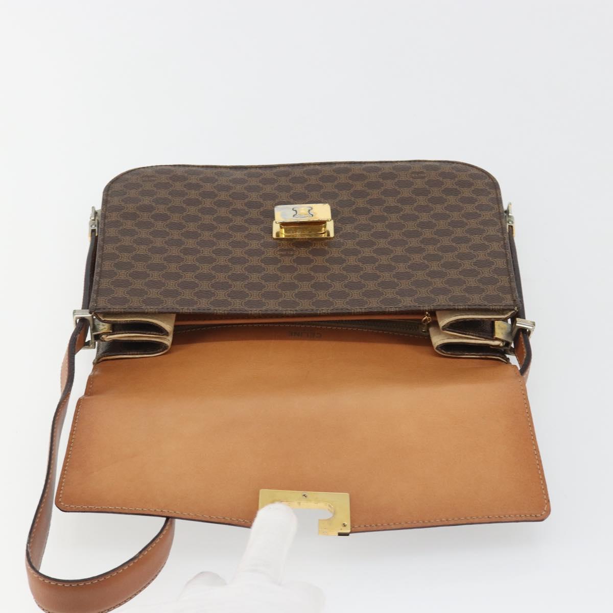 CELINE Macadam Canvas Shoulder Bag PVC Leather Brown Gold Auth 190905A