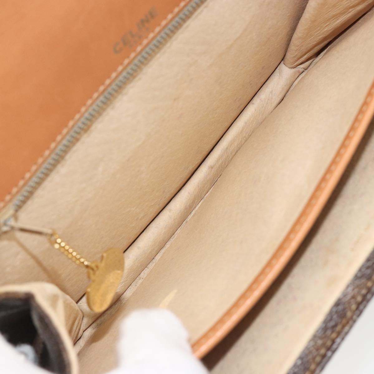 CELINE Macadam Canvas Shoulder Bag PVC Leather Brown Gold Auth 190905A