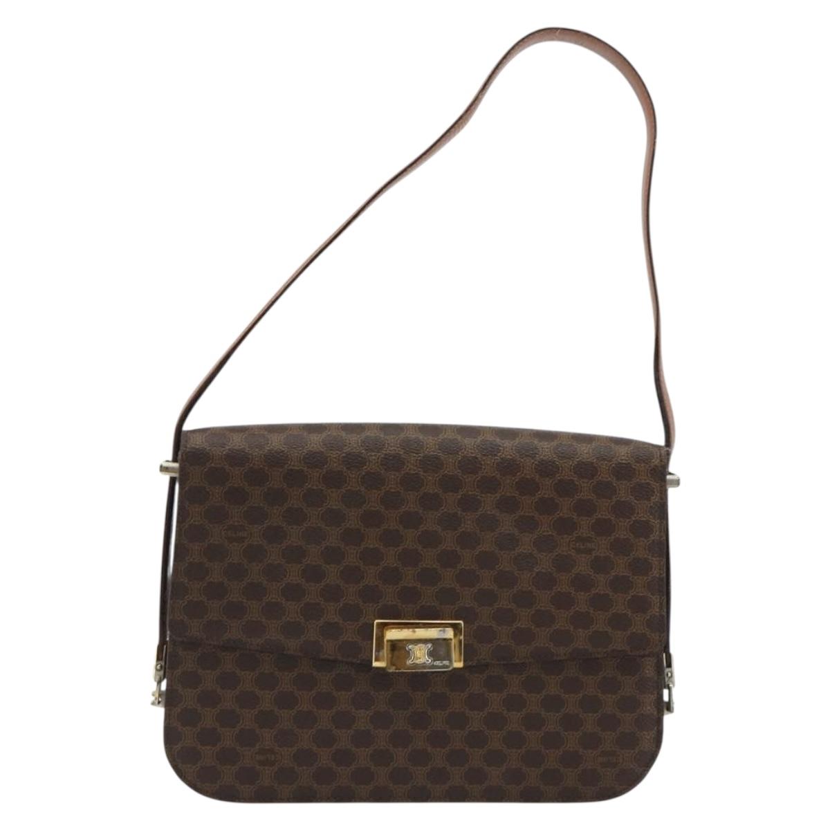 CELINE Macadam Canvas Shoulder Bag PVC Leather Brown Gold Auth 190905A