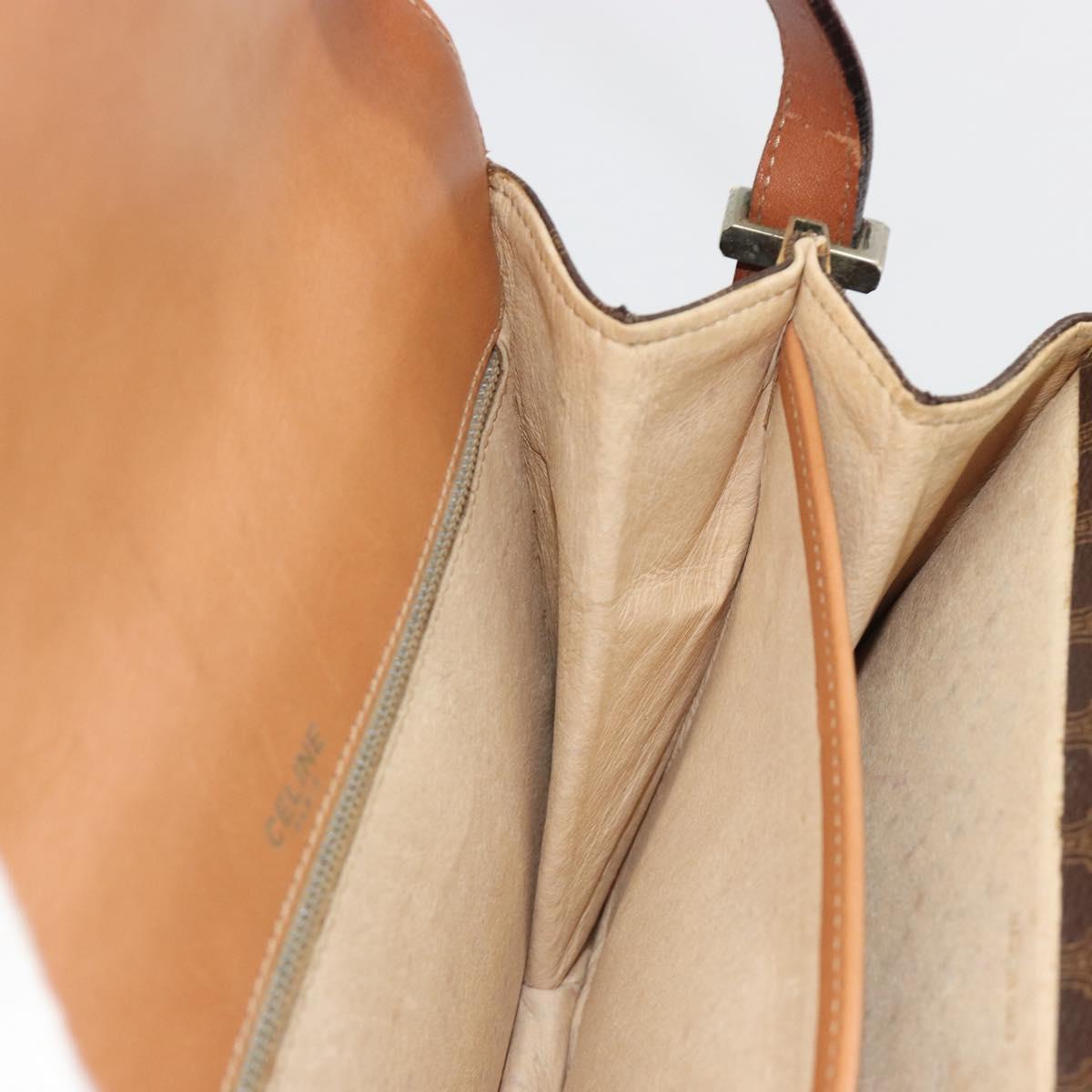 CELINE Macadam Canvas Shoulder Bag PVC Leather Brown Gold Auth 190905A