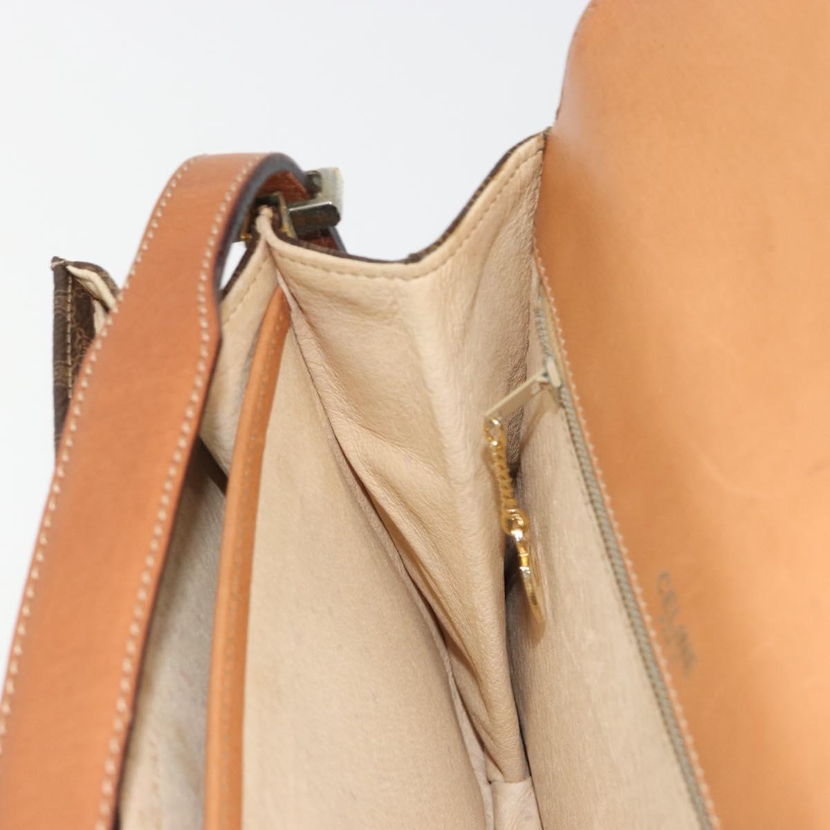 CELINE Macadam Canvas Shoulder Bag PVC Leather Brown Gold Auth 190905A