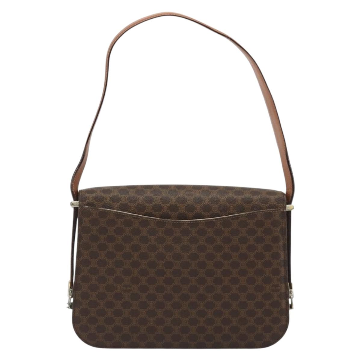 CELINE Macadam Canvas Shoulder Bag PVC Leather Brown Gold Auth 190905A