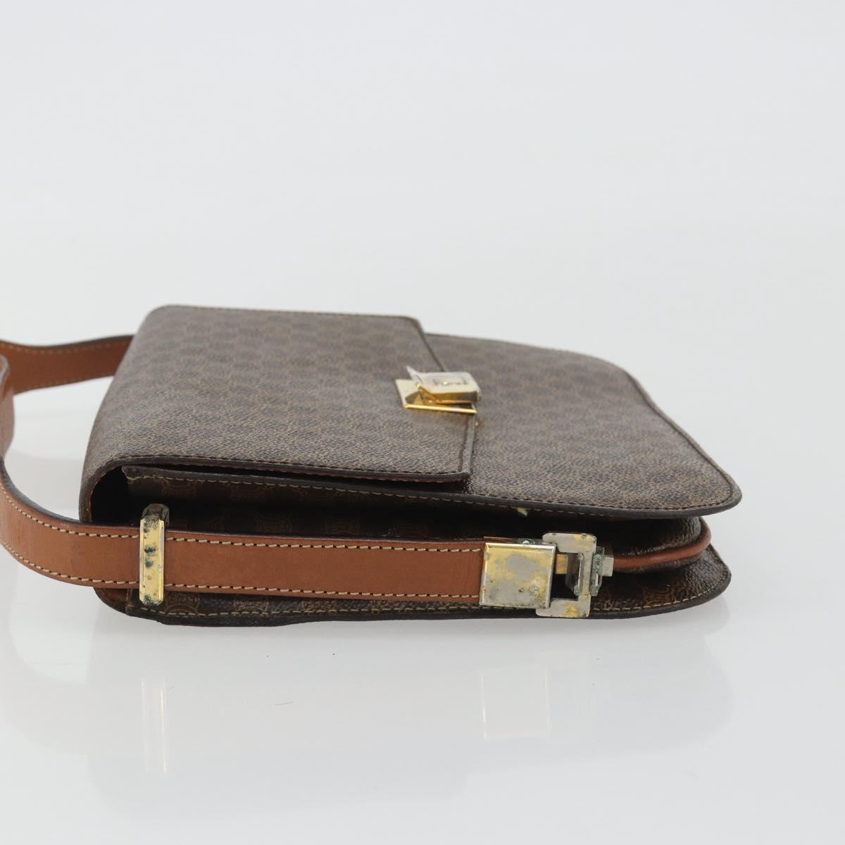 CELINE Macadam Canvas Shoulder Bag PVC Leather Brown Gold Auth 190905A